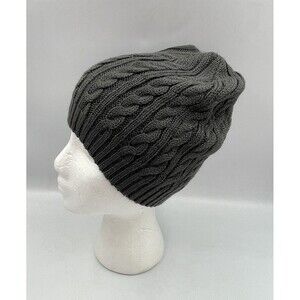 Cable Knit Beanie Womens Gray One Size Wool Acrylic